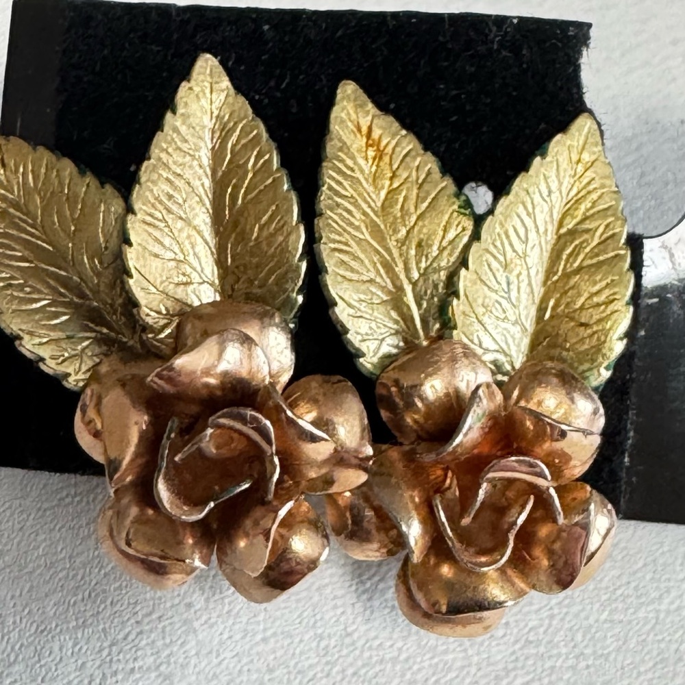 Krementz rose and yellow gold-filled screw-back earrings.